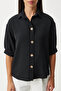 Women's Black Balloon Sleeves Linen Ayrobin Shirt Dd01321 - 6