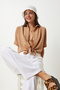 Women's Biscuit Lacing Detail Linen Blouse Mx00151