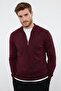 Bordo Regular Fit Pamuklu Yarım Balıkçı Fermuarlı Yaka Smart Triko Kazak TMNAW23KZ00215