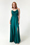 Women's Emerald Green Stone Strap Slit Long Evening Dress - 2