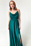 Women's Emerald Green Stone Strap Slit Long Evening Dress - 3