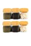 Set of 6 800 ml Square Glass Spice Containers with Bamboo Lids - 8460-1
