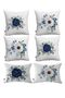 White Blue Floral Patterned 6-Piece Digital Printed Throw Pillow - Pillow Case Set
