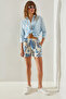 Women's Blue Patterned Linen Shorts & Bermuda with Pocket Detail 60251380