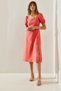 Women's Coral Square Collar Back Tie Detailed Slit Linen 35174 Dress 60251398 - 3