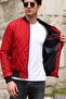 Men's Dark Red College Collar Water and Windproof Quilted Patterned Fiber Padded Coat - 4