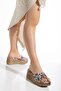 Straw Patterned Women's Wedge Heel Slippers - 4