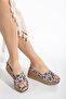 Straw Patterned Women's Wedge Heel Slippers - 3
