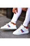 - White, Orange, Blue Leather Lace-Up Men's Casual Shoes 101-7053-He1065 - 2