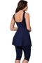 Women's Navy Blue Patterned Tights Hijab Swimsuit Set - 3