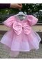 Pink Beaded Balloon Sleeve Girl's Evening Dress - 6