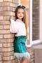 Girl's Green Skirt Set with Frayed Hem and Fringed Detail - 2