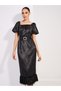 Jacquard Faux Fur Detail Belted Midi Dress - 2