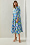 Women's Blue Ethnic Patterned Sleeve Elasticized Button Detailed 3754 Dress 60251402 - 5