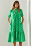 Women's Green Daisy Patterned Skirt Ruffle Detailed Buttoned 3370 Dress 60251404 - 2
