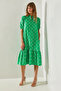 Women's Green Daisy Patterned Skirt Ruffle Detailed Buttoned 3370 Dress 60251404 - 4