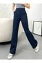 Navy Blue Velcro Waist Lycra Crepe Palazzo Women's Trousers - 3