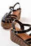 684-02 Black Orthopedic Genuine Leather Wedge Women's Sandals - 3