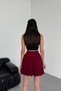 Women's Burgundy Flared Model Flared Skirt with Shorts Inside, Flexible, Elastic Waist, Sandy Fabric Flared Skirt with Shorts - 9