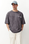 Anthracite Oversized /Wide Fit 100% Cotton T-Shirt with Faded Effect Text Print TMNSS23TS00166 - 2
