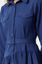 Blue Belted Woven Cotton Shirt Dress TCTSS24EB00254 - 4