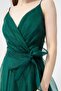 Women's Emerald Green Double Breasted Neck Belted Long Silvery Evening Dress - 3