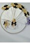 6-piece double butterfly branch white and black enamel gold plated napkin ring - 4