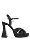 Women's Textile Black Satin Heeled Sandals