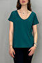 Women's Front-Back and Collar Batwing Short Sleeve T-Shirt Petrol - 2