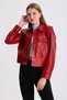 Shirt Collar Red Leather Coat - 4