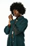 Women's Embroidered Sleeves, One-Sided Ruffled Petrol Color Shirt - 2