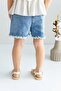Light Blue Unisex Denim Shorts with Elastic Waist and Lint at the Ends - 5