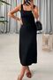 Women's Black Square Collar Ribbed Summer Thick Strap Midi Dress - 3
