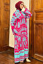 Fuchsia Viscose Hijab Dress - Neck Buttoned and Patterned - 2