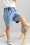 Light Blue Boys' Denim Shorts with Stripe Stitching Detail on the Front and Elastic Waist