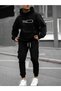 1% Charge Combination Lower Upper Tracksuit Set - Black Printed Oversize Rubber Leg Hoodie