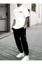 Balance Stripe T-Shirt Jogger Pants - White Black Printed Tracksuit Set Crew Neck
