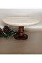 Natural Marble Pastry Cake Stand with Wooden Legs - 3