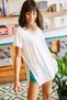 Women's Ecru V-Neck Loose Loose T-Shirt with Side Slits TSH-19000582 - 2