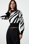 Black Zebra Print Crop Knitwear Sweater Twoaw21Kz0010