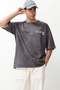 Anthracite Oversized /Wide Fit 100% Cotton T-Shirt with Faded Effect Text Print TMNSS23TS00166 - 3