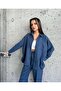 Women's Blue Two-Piece Linen Shirt and Pants Top and Bottom Set - 5