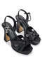 Women's Textile Black Satin Heeled Sandals - 2