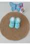 Water Green Newborn Gift Baby Hand Knitted Acrylic Wool Slippers Booties with Bow Birth Anniversary 0-6 Months
