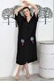Black V-Neck 3/4 Sleeve Double Pocket Embroidered Casual Oversize Woven Dress - 4