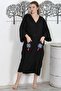Black V-Neck 3/4 Sleeve Double Pocket Embroidered Casual Oversize Woven Dress - 5