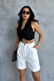 White Double Leg Pleated Fabric Palazzo Shorts - 5