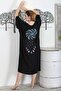 Black V-Neck 3/4 Sleeve Double Pocket Embroidered Casual Oversize Woven Dress - 7
