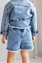 Light Blue Unisex Denim Shorts with Elastic Waist and Lint at the Ends - 3