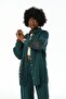 Women's Embroidered Sleeves, One-Sided Ruffled Petrol Color Shirt